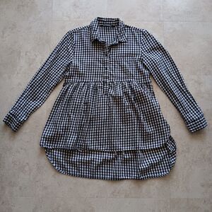 Zara Women’s Size XS Blouse Preppy Gingham Babydoll Tunic Top Long Sleeve